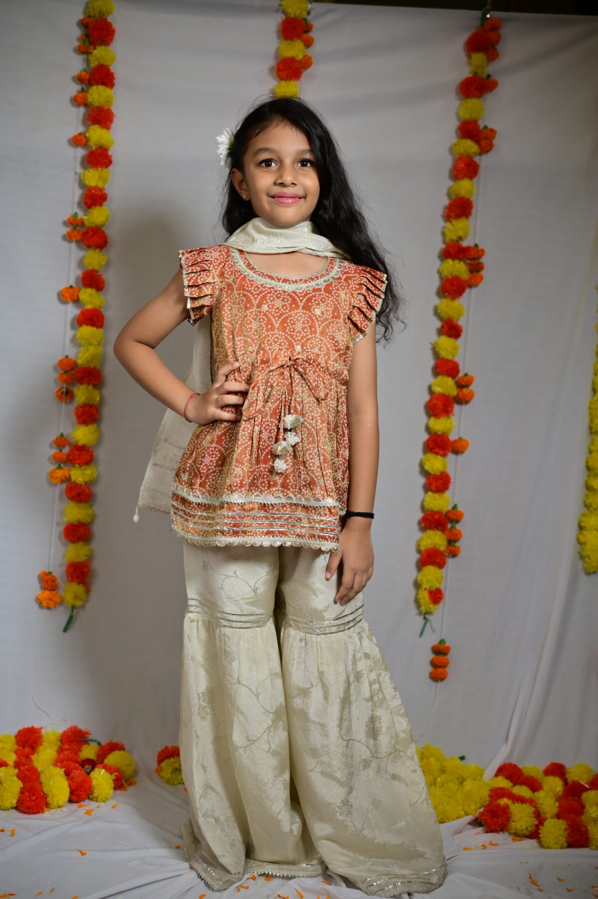 RUST ORANGE PEPLUM TOP & SHARARA SET